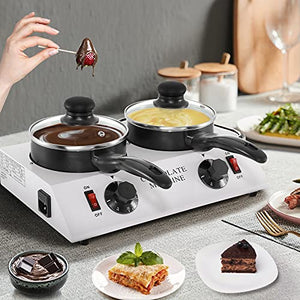 Dyna-Living Chocolate Melting Pot Cheese Chocolate Tempering Machine Electric Melter Fondue Pot Heater for Chocolate, Butter, Cheese, Cream, Candy, Milk, Coffee(Double Heads)
