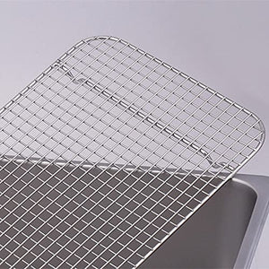 PDGJG Mesh Net BBQ Net Stainless Steel Basin Oil Rack Filter Rectangular Plate Frying Basket Baking Shaker Tub Strainer Tray (Size : 1-3 mesh n pan H9.9cm)
