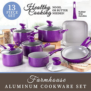Granitestone Nonstick Cookware Set 13 Piece Nonstick Pots and Pans Set with Triple Layer Diamond Coating, 100% PFOA Free, Stay Cool Touch Handles, Metal Utensil Safe, Oven & Dishwasher Safe - Purple