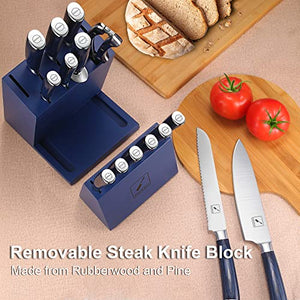 imarku Knife Set, 16-Piece Kitchen Knife Set with Block, German Stainless Steel Knife Sets for Kitchen with Sharpener & 6 Steak Knife Set, Ultra Sharp Cutlery Gift Sets, Blue