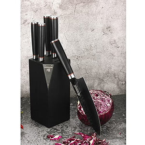 YOUSUNLONG Knife Block Sets 5pcs Kitchen Knives Set - Japanese AUS8 Steel Black Titanium - Natural Fraxinus Americana Holder - Natural Blackwood Handle with Gift Box