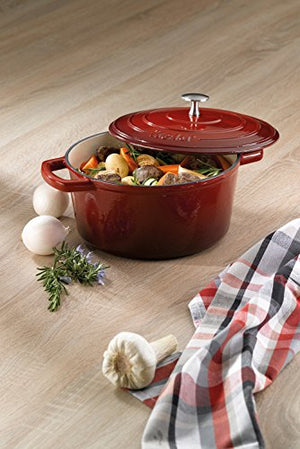 Kela Dutch Oven Enameled Cast Iron with Lid, 4 qt, Red, High Heat Retention, Calido Collection