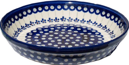 Polish Pottery Dish Pie Plate 10" From Zaklady Ceramiczne Boleslawiec #879-166a Floral Peacock Classic Pattern, Height: 1.8" Diameter: 10"