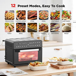 26.3QT/25L Extra-Large Air Fryer Toaster Oven, Convection Oven Countertop, Bake & Broil, 12-in-1 Air Fryer Convection Toaster Oven Combo, Digital Control Multifunction Pizza Oven, Black Nonstick Stainless Steel