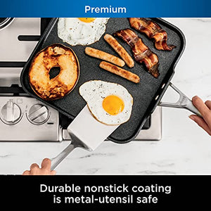 Ninja C39900 Foodi NeverStick Premium 16-Piece Cookware Set & C30628 Foodi NeverStick Premium 11-Inch Square Griddle Pan, Hard-Anodized, Nonstick, Durable & Oven Safe to 500°F, Slate Grey