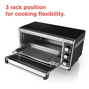 BLACK+DECKER TO3250XSB 8-Slice Extra Wide Convection Countertop Toaster Oven, Includes Bake Pan, Broil Rack & Toasting Rack, Stainless Steel/Black