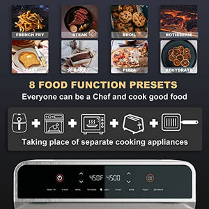 HYSapientia 26Qt Countertop Convection Oven, 8-In-1 Extra Large Air Fryer Toaster Oven, 1700W Stainless Steel Air Fryer Convection Toaster Oven Combo, LED Display, Knob Control, Roast Bake Oil-Free