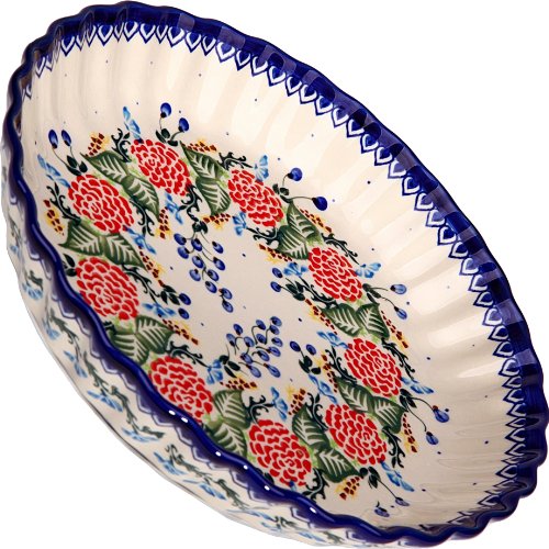 Polish Pottery Ceramika Boleslawiec-1212/280 Motif Pie Baker, Royal Blue Patterns, Small