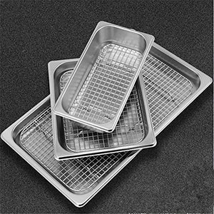 PDGJG Mesh Net BBQ Net Stainless Steel Basin Oil Rack Filter Rectangular Plate Frying Basket Baking Shaker Tub Strainer Tray (Size : 1-3 mesh n pan H9.9cm)
