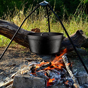 Bruntmor Pre-Seasoned Cast Iron Dutch Oven with Flanged Lid Iron Cover, for Campfire or Fireplace Cooking Pre-Seasoned Camping Cookware Flat Bottom 8 Quart