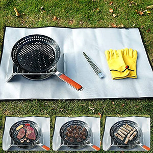 PDGJG 1Pc Outdoor Camping Foldable Round Frying Pan Picnic BBQ Heat Resistant Steak Grilled Skillet