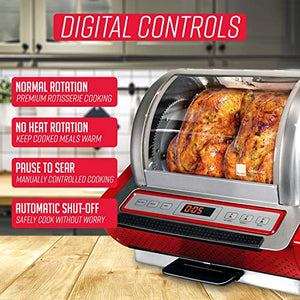 Ronco EZ-Store Rotisserie Oven, Gourmet Cooking at Home, Cooks Perfectly Roasted Chickens, Turkey, Pork, Roasts & Burgers, Large Capacity, 3 Cooking Options: Roast, Sear, No Heat Rotation, Red