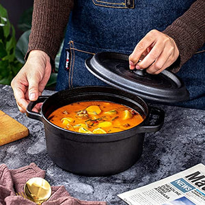 Pre-Seasoned Cast Iron Dutch Oven Pot, for Cooking, Basting, or Bread Baking - Lid and Dual Loop Handle - w/Silicone Accessories, 5.2 Quarts