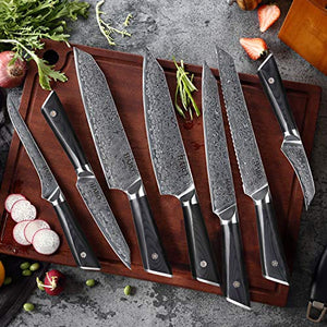 HARO CUTLERY Pacific Series 9-piece Damascus Knife Set With Block | Japanese Chef Knife Set | Forged VG10 Chef Knife Set Professional | Kitchen Knife Set | Razor Sharp Knives Set For Kitchen