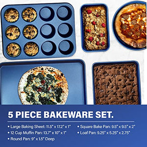Granitestone Blue Nonstick Pots and Pans Set, 15 Piece Cookware & Bakeware Set with Ultra Nonstick PFOA Free Coating–Includes Frying Pans, Saucepans, Stock Pots, Steamers, Cookie Sheets & Baking Pans