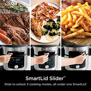 Ninja OL701 Foodi 14-in-1 SMART XL 8 Qt. Pressure Cooker Steam Fryer with SmartLid & Thermometer + Auto-Steam Release, that Air Fries, Proofs & More, 3-Layer Capacity, 5 Qt. Crisp Basket, Silver/Black
