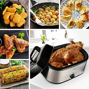 Roaster Oven, 24Qt Electric Roaster Oven, Turkey Roaster Oven Buffet with Self-Basting Lid, Removable Pan, Cool-Touch Handles, 1450W Stainless Steel Roaster Oven, Silver