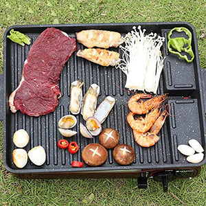 PDGJG Portable BBQ Grill Pan Plate Non-Stick Coating Gas/Cassette Stove Cooker Plate Durable Rectangle Korean Barbecue Plate 32x26x4cm