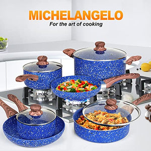 MICHELANGELO Pots and Pans Set 15 Piece, Nonstick Cookware Set with with Non- toxic Stone-Derived Interior, Kitchen Cookware Set with Utensils & Kitchen Knife Set 10 Piece