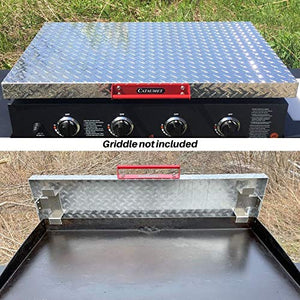 Cataumet 36 Inch Griddle Grill Hard Cover, Aluminum Diamond Plate Lid, Custom Industrial Over Sized Handle, Stainless Steel Hardware