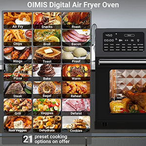 OIMIS Air Fryer Oven,32QT X-Large Air Toaster Oven Air Fryer Rotisserie Oven Combo 21 in 1 Countertop Oven Dual Cook Innovative 360° Air Frying Technology 9 Accessories Bonus Menus Manufacturer Gray