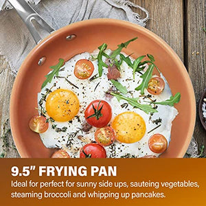 Gotham Steel 5 Quart Stock Multipurpose Pasta Pot with Strainer Lid & Twist and Lock Handles, Graphite & 9.5” Frying Pan, Nonstick Copper Frying Pans, Omelet Pan Cookware 100% PFOA Free