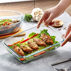 Oven Dish Glass Casserole Dish Set - 4 Piece Rectangular Bakeware Set, Unique Design Glass Clear Baking Dish Set, Nesting for Space Saving Storage Oven to Table Baking Dish